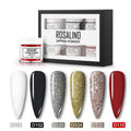 Rosalind dipping powder nail beauty set with brush features six vibrant colors including matte white and glitter shades