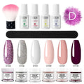 Rosalind dipping powder nail beauty set with glittery purple silver pink shades and white plastic bottle accessories