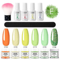 Rosalind dipping powder nail beauty set with brush featuring vibrant orange yellow green glittery shades in white plastic bottle