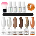 Rosalind dipping powder nail beauty set with four white plastic bottles, five color jars, black file, and pink brush