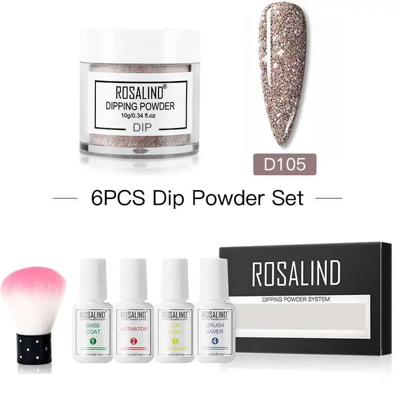 Rosalind dipping powder in a white plastic bottle with shimmering rose gold glitter for professional nail beauty