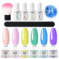 Rosalino professional nail beauty dipping powder set with five colorful gel polishes and white plastic bottle with brush