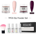 Rosalind dipping powder 7-piece nail beauty set with two colored powders in clear jars white plastic bottles and pink brush