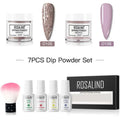Rosalind dipping powder nail beauty set with glittery bronze and matte lavender powders and white plastic bottle liquids