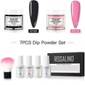 Rosalind dipping powder 7-piece nail beauty set with black and pink powders white plastic bottles and soft applicator brush