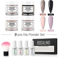 Rosalind dipping powder 9-piece nail beauty set with glitter powders, white plastic bottles, and professional brush