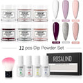 Rosalind dipping powder 11-piece nail beauty set with six colorful powders, white plastic bottles, and pink applicator brush