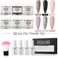 Rosalind dipping powder set with six colorful glitter and solid powders and four white plastic bottles for professional nail beauty