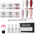 Rosalind dipping powder nail beauty set with 11 pieces including six translucent powders and white plastic bottles