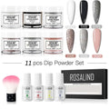 Rosalind dipping powder 11-piece nail beauty set with white black glitter silver rose gold nude powders and white plastic bottles