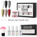 Rosalind dipping powder 11-piece professional nail beauty set with glittery colors, white plastic bottle, and applicator brush