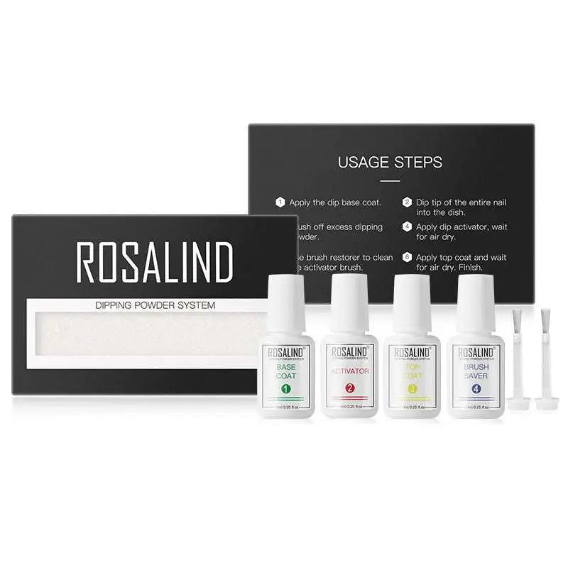 Rosalind dipping powder nail beauty set with four white plastic bottles for professional nail coat application