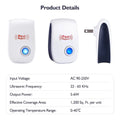 White and black ultrasonic electronic mosquito repeller with blue illuminated button for pest reject use