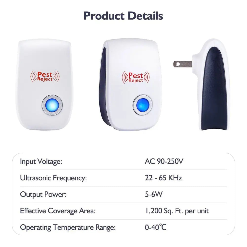 White and black ultrasonic electronic mosquito repeller with blue illuminated button for pest reject use
