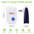 White and navy blue ultrasonic electronic mosquito repeller plug-in device with circular blue button for pest reject