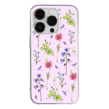 Translucent pink disney tinker bell pro max case with floral and fairy designs and clear protective border for iphone 14 pro max back side