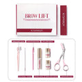 Diy brow lamination eyebrow kit with pink-handled tools and brow lift products in a white iconsign box