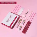 Diy brow lamination eyebrow kit with pink and white professional tools including brushes scissors adhesive and perm solution