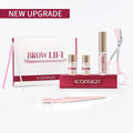Pink and gold lamination eyebrow kit with three bottles scissors brush and tweezer for professional brow lamination use
