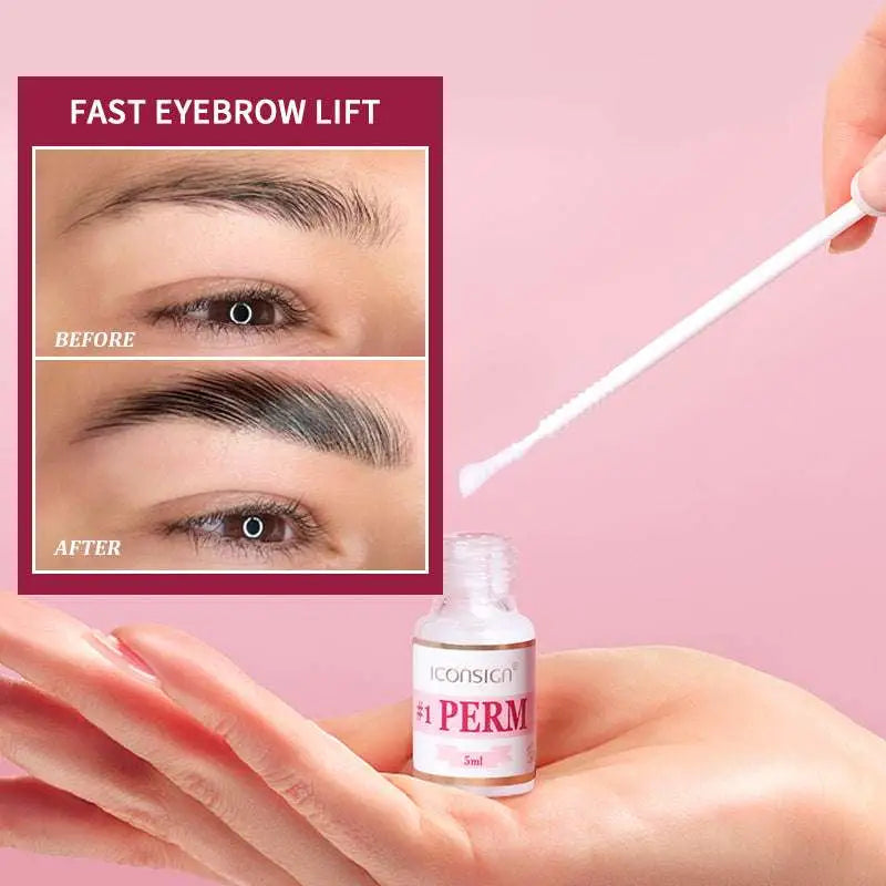 Pink and gold DIY brow lamination eyebrow kit with three bottles scissors brush and tweezer for professional brow lamination