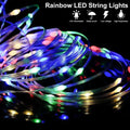 Rainbow led string lights with colorful bulbs on a thin wire featuring dmx music sync for a versatile led strip