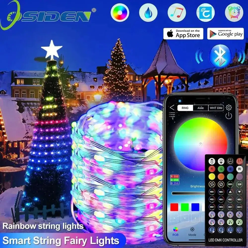 Siden smart string fairy lights with colorful led bulbs and remote for customizable effects featuring dmx music sync
