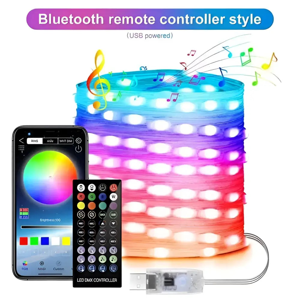 Usb-powered versatile led strip with bluetooth remote and colorful gradient for dmx music sync control