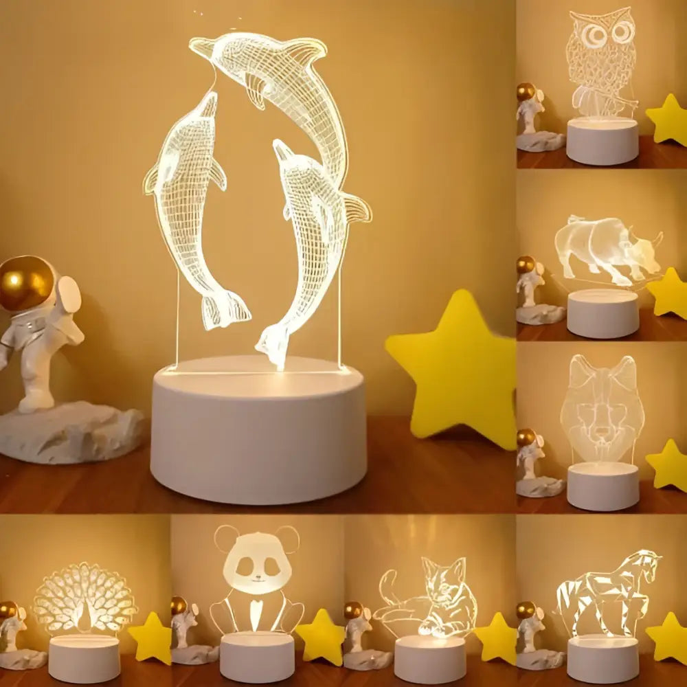 White dolphin-themed 3d led night light with translucent acrylic design and colorful touch remote control lights on circular base