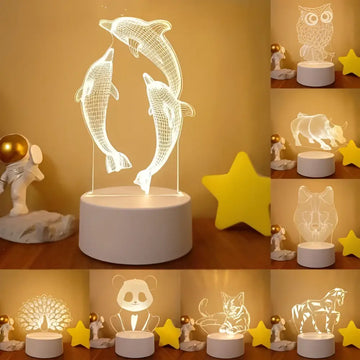 White dolphin-themed 3d led night light with translucent acrylic design and colorful touch remote control lights on circular base