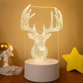 A glowing white 3d deer head led night light with intricate acrylic antlers and colorful touch remote control lights