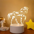 White geometric horse-shaped led night light with colorful touch remote and modern faceted design for remote control lights