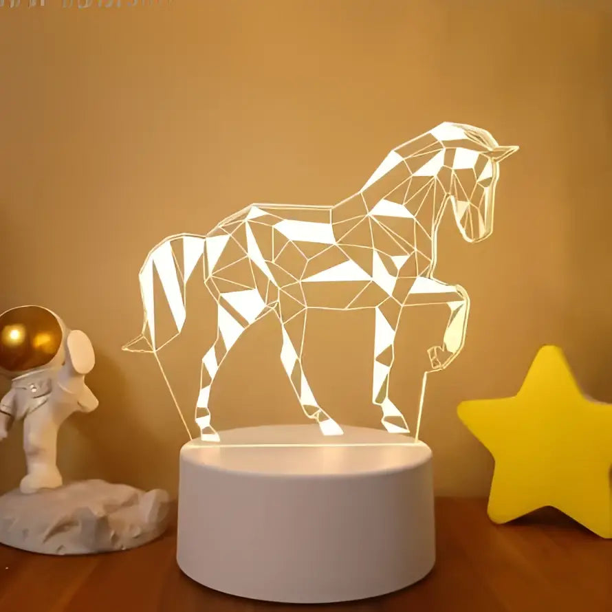 White geometric horse-shaped led night light with colorful touch remote and modern faceted design for remote control lights
