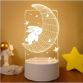 White 3d led night light featuring a rabbit on a crescent moon with stars, with colorful touch remote control lights
