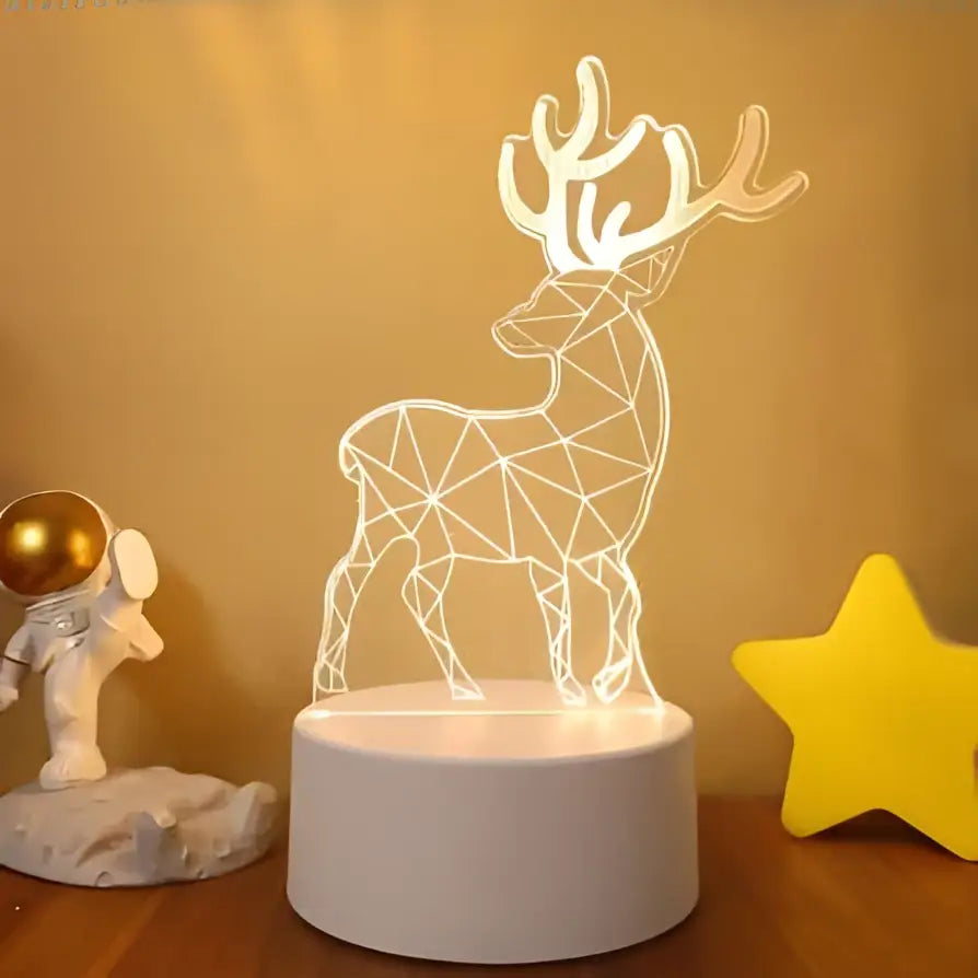 White geometric deer-shaped led night light with modern minimalist design and colorful touch remote control lights