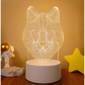 White acrylic 3d led night light shaped like a fox head with intricate lines featuring colorful touch remote control lights