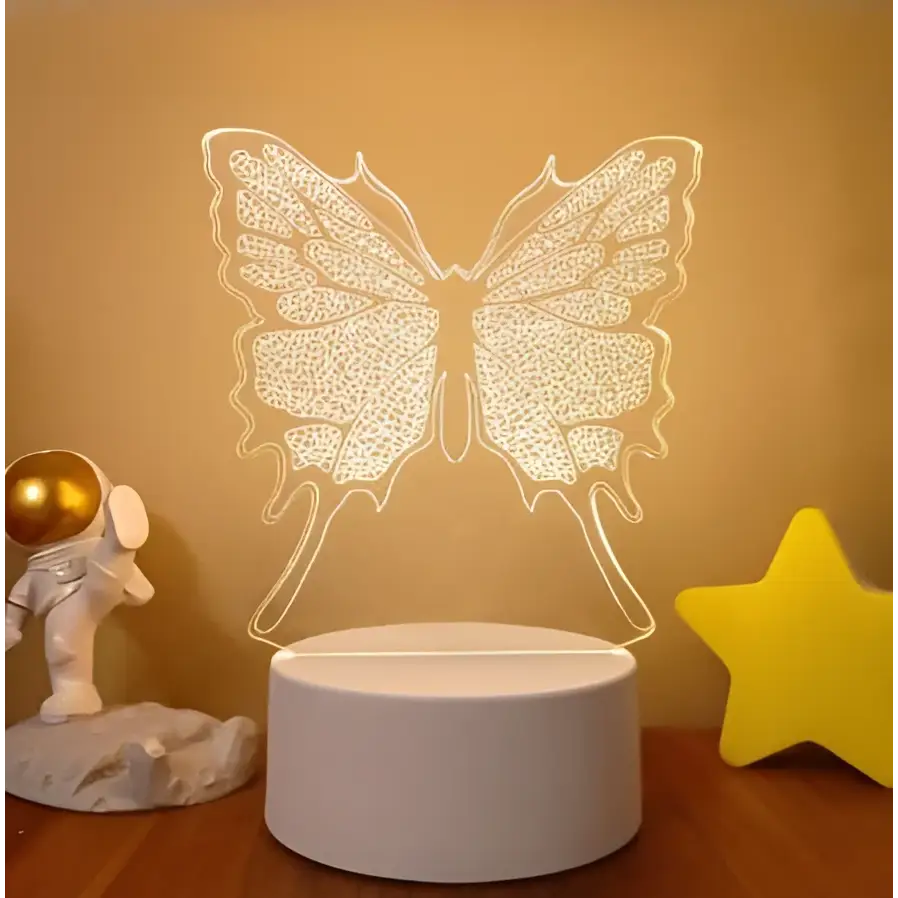 Dolphin 3d led night light with a white cylindrical body and butterfly design features colorful touch remote control lights