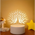White acrylic 3d peacock led night light with illuminated feather design and colorful touch remote control lights