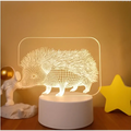 White acrylic 3d led night light in hedgehog shape with glowing wireframe details and colorful touch remote control lights