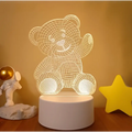 White wireframe teddy bear 3d led night light with glowing mesh design featuring colorful touch remote control lights