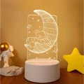 White acrylic 3d led night light with glowing crescent moon teddy bear and stars featuring colorful touch remote control lights