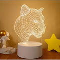 White wireframe 3d led night light shaped like a panther head with colorful touch remote control lights