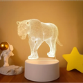 A glowing white wireframe tiger 3d led night light with cylindrical base and colorful touch remote control lights
