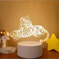 White acrylic tiger-shaped 3d led night light with glowing stripes and colorful touch remote control lights