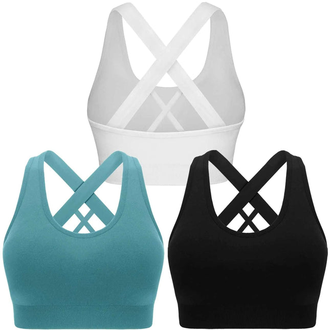 Double Couple Sports Bras for Women Padded High Impact Seamless Criss Cross Back Workout Tops Gym Activewear Bra Large - Royalessencelux