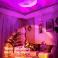 Purple double effect northern lights projector lamp with crescent moon starry ceiling light design and glowing effect northern lights