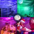 A sleek white and orange striped circular northern lights projector lamp with crescent moon effect northern lights