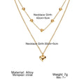 Gold-toned alloy double layer heart pendant fine chain necklace with three delicate chains and heart-shaped pendants