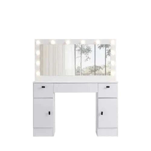 Dresser With Illuminated Mirror, 3 Colors, Lighting Mode, Brightness Adjustable, White - Royalessencelux