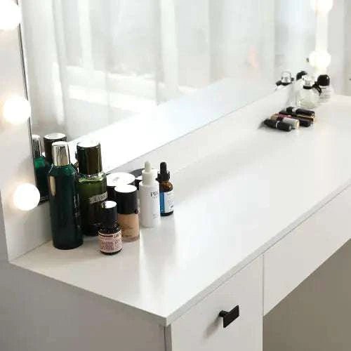 Dresser With Illuminated Mirror, 3 Colors, Lighting Mode, Brightness Adjustable, White - Royalessencelux