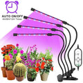 Set of four black dual arm clip led grow lights with flexible arms and remote for customizable indoor plant lighting
